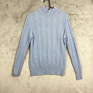 Vintage 90s Preppy Cashmere Cable Knit Mock Neck Sweater Small Cozy Minimalist